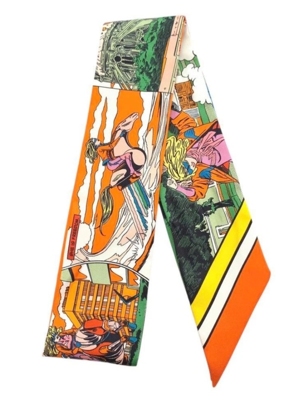 Hermes. WOW Comic Stripe Orange Twilly Scarf